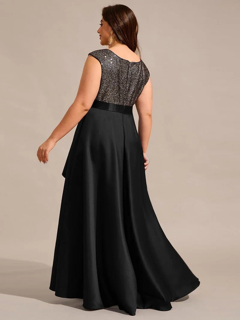 Robe de soirée en satin à sequins et décolleté rond grande taille