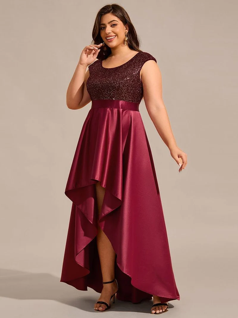 Robe de soirée en satin à sequins et décolleté rond grande taille