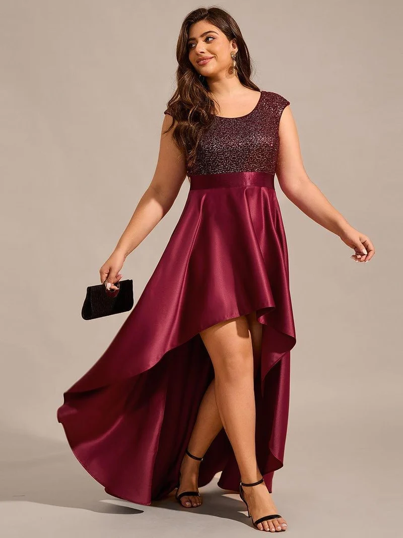Robe de soirée en satin à sequins et décolleté rond grande taille