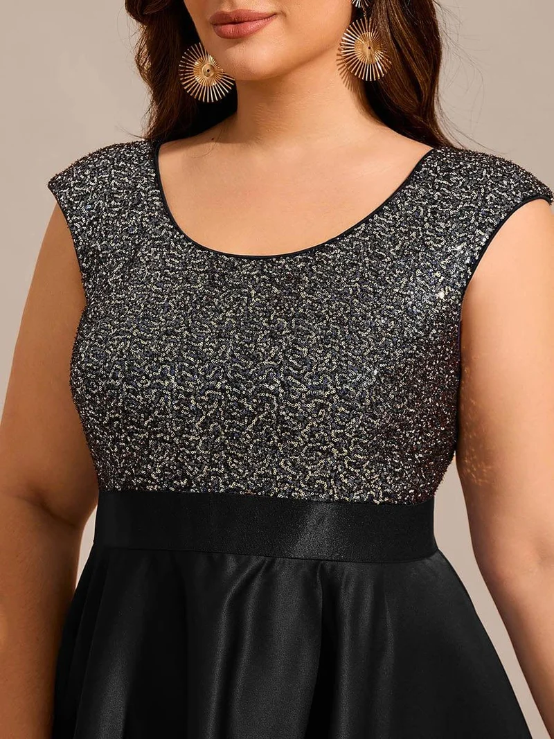 Robe de soirée en satin à sequins et décolleté rond grande taille