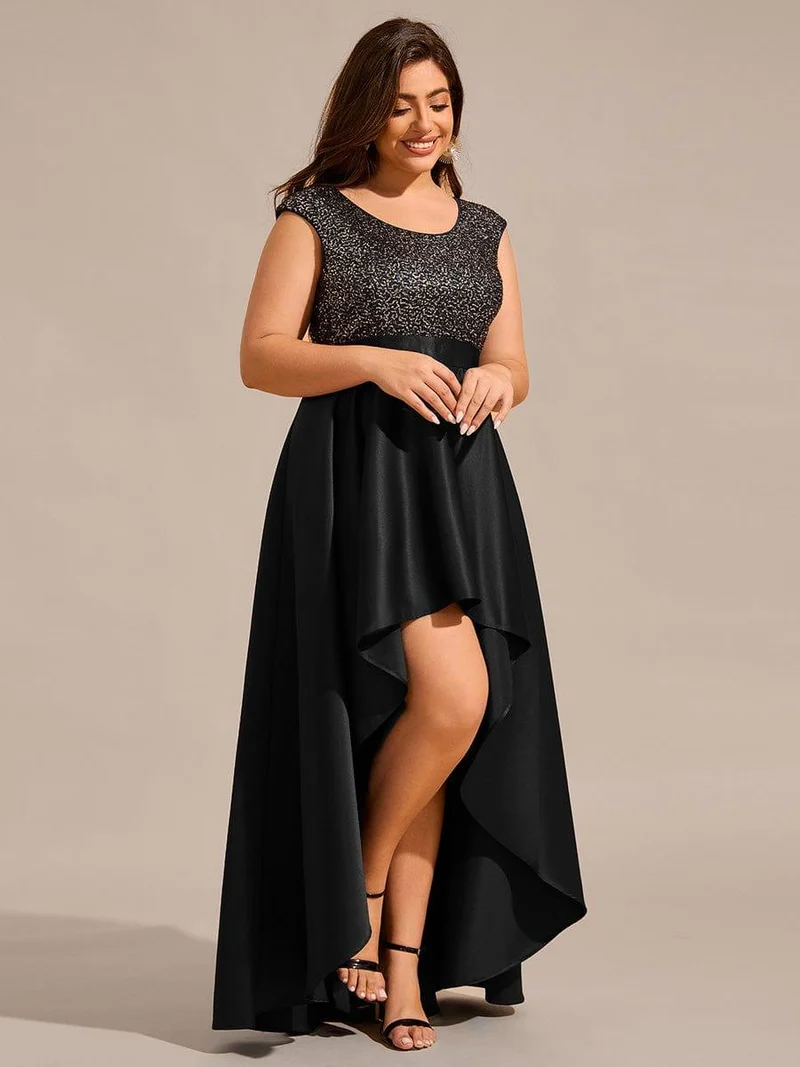Robe de soirée en satin à sequins et décolleté rond grande taille