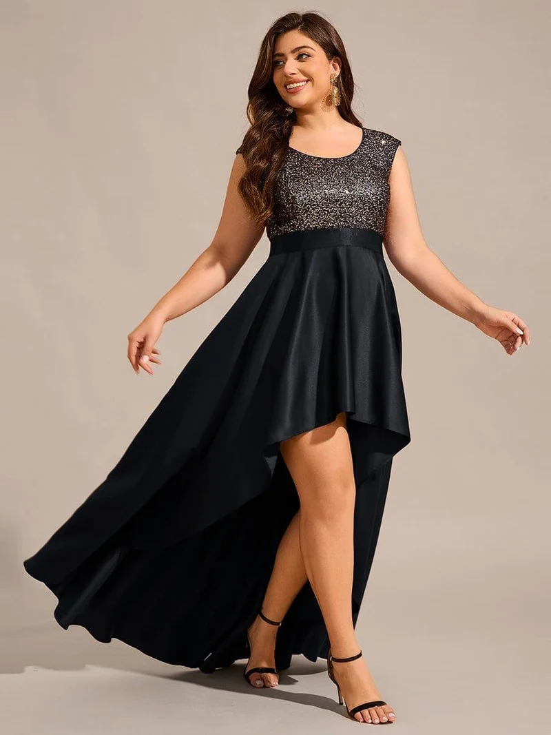 Robe de soirée en satin à sequins et décolleté rond grande taille