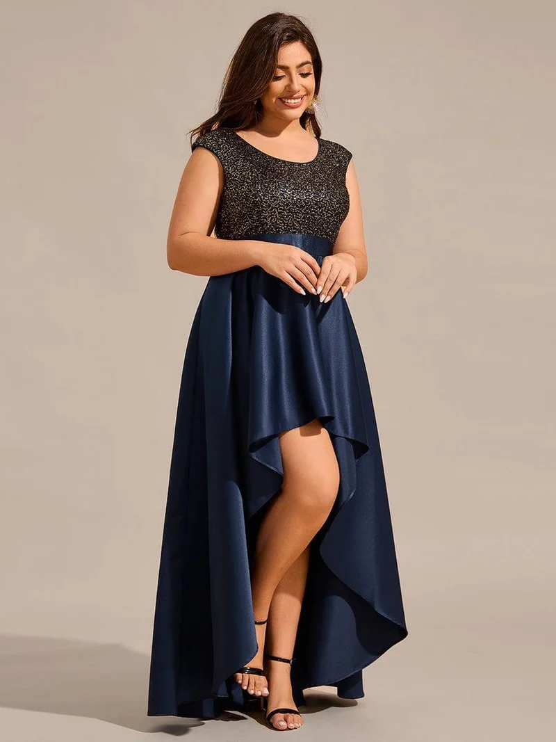 Robe de soirée en satin à sequins et décolleté rond grande taille