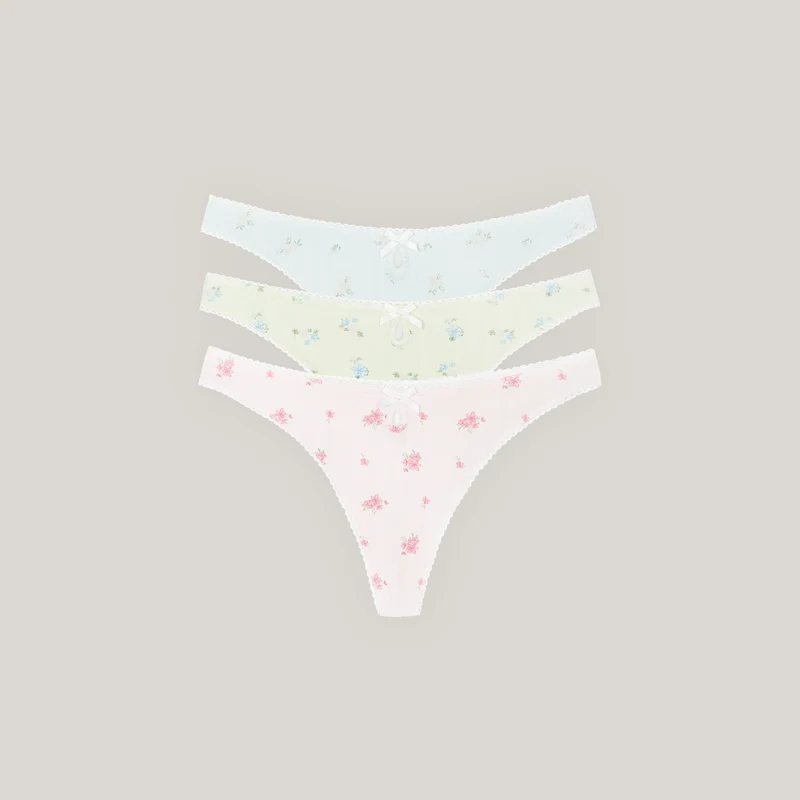 Strings en Pointelle (lot de 3) - Motif Pastel