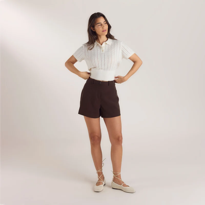 Short Ajusté Taille Haute - Chocolat