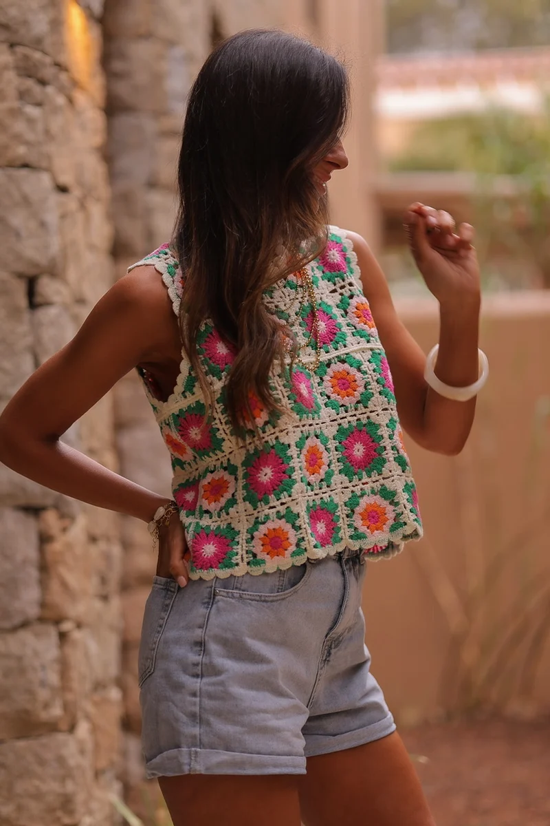 Top Enola vert en crochet