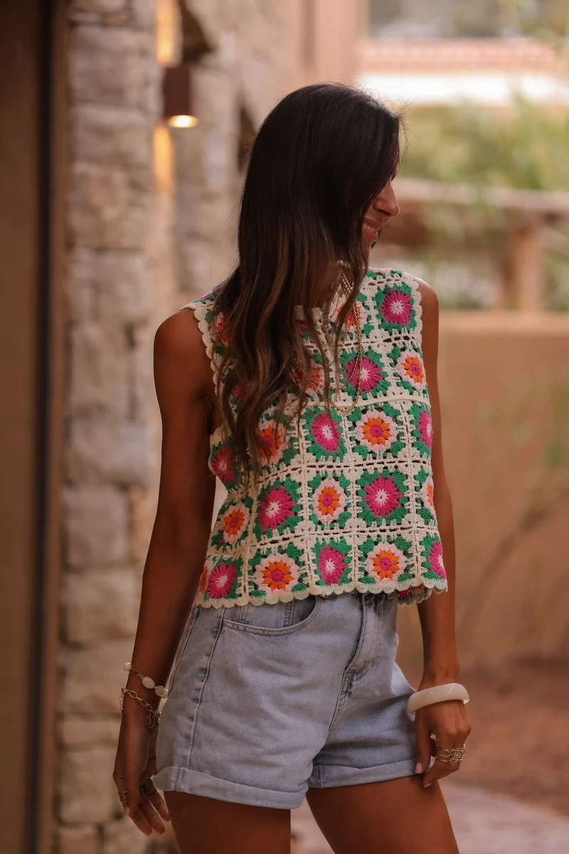 Top Enola vert en crochet