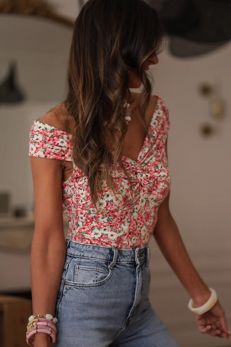 Top Liberty à fleurs rose