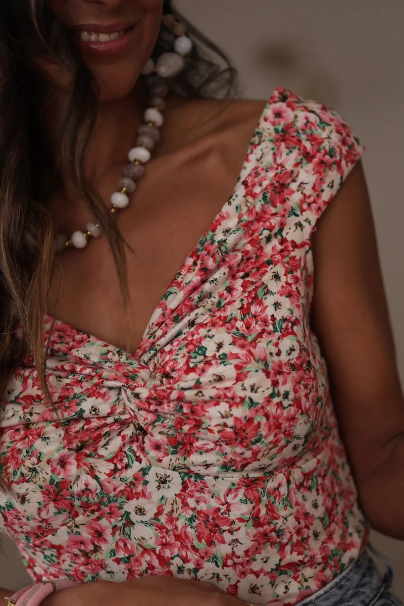 Top Liberty à fleurs rose