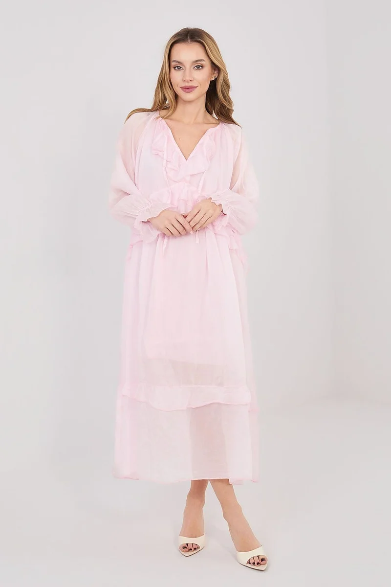 Robe rose longue bohème manches longues