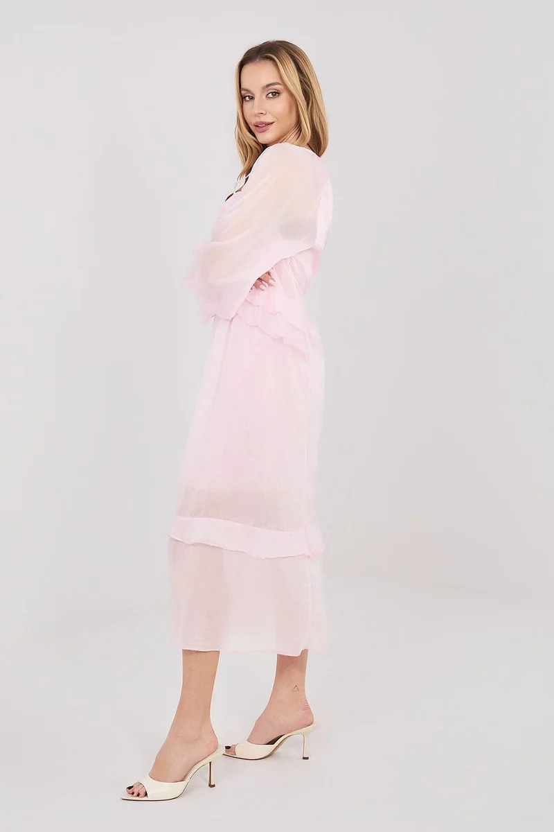 Robe rose longue bohème manches longues