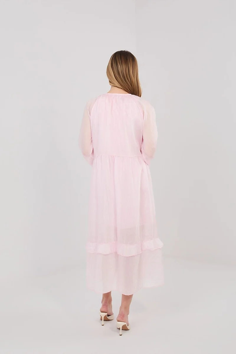 Robe rose longue bohème manches longues