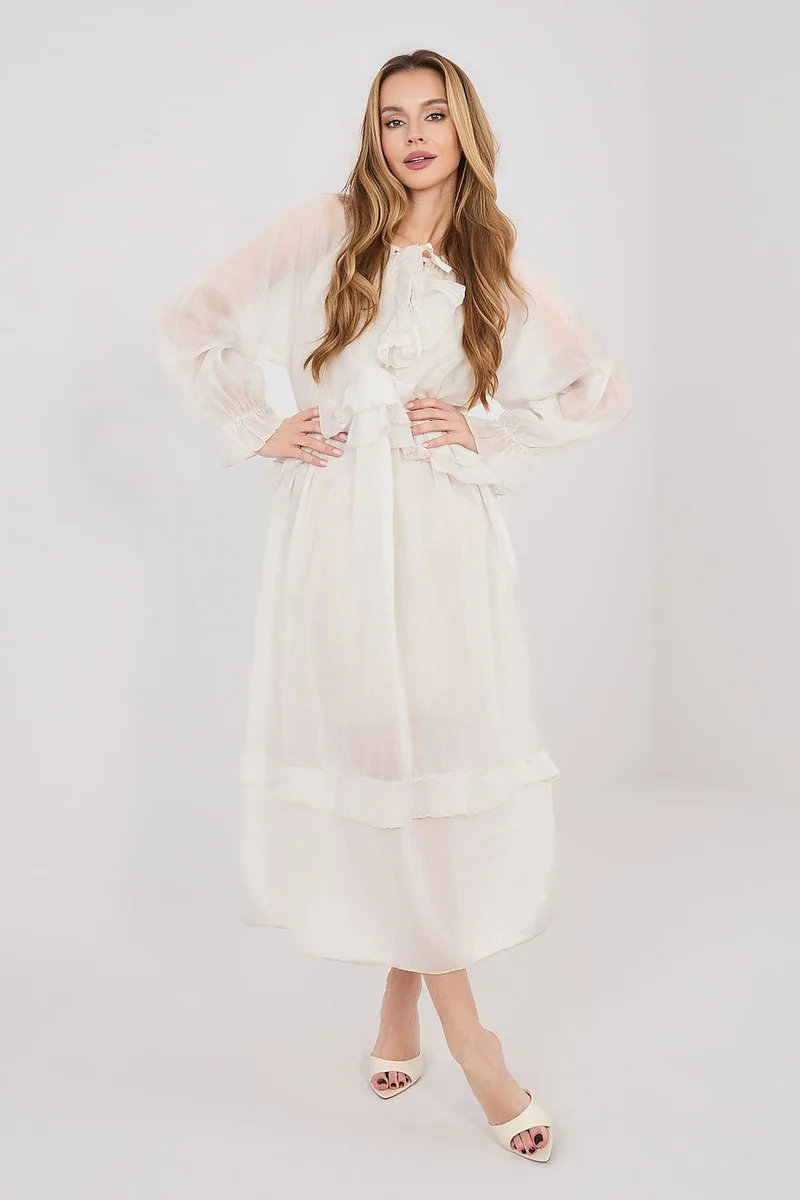 Robe bohème blanche longue manches longues