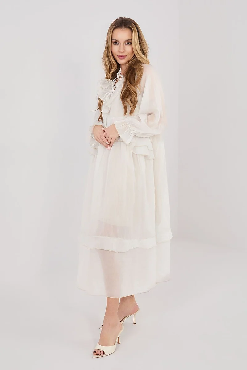 Robe bohème blanche longue manches longues