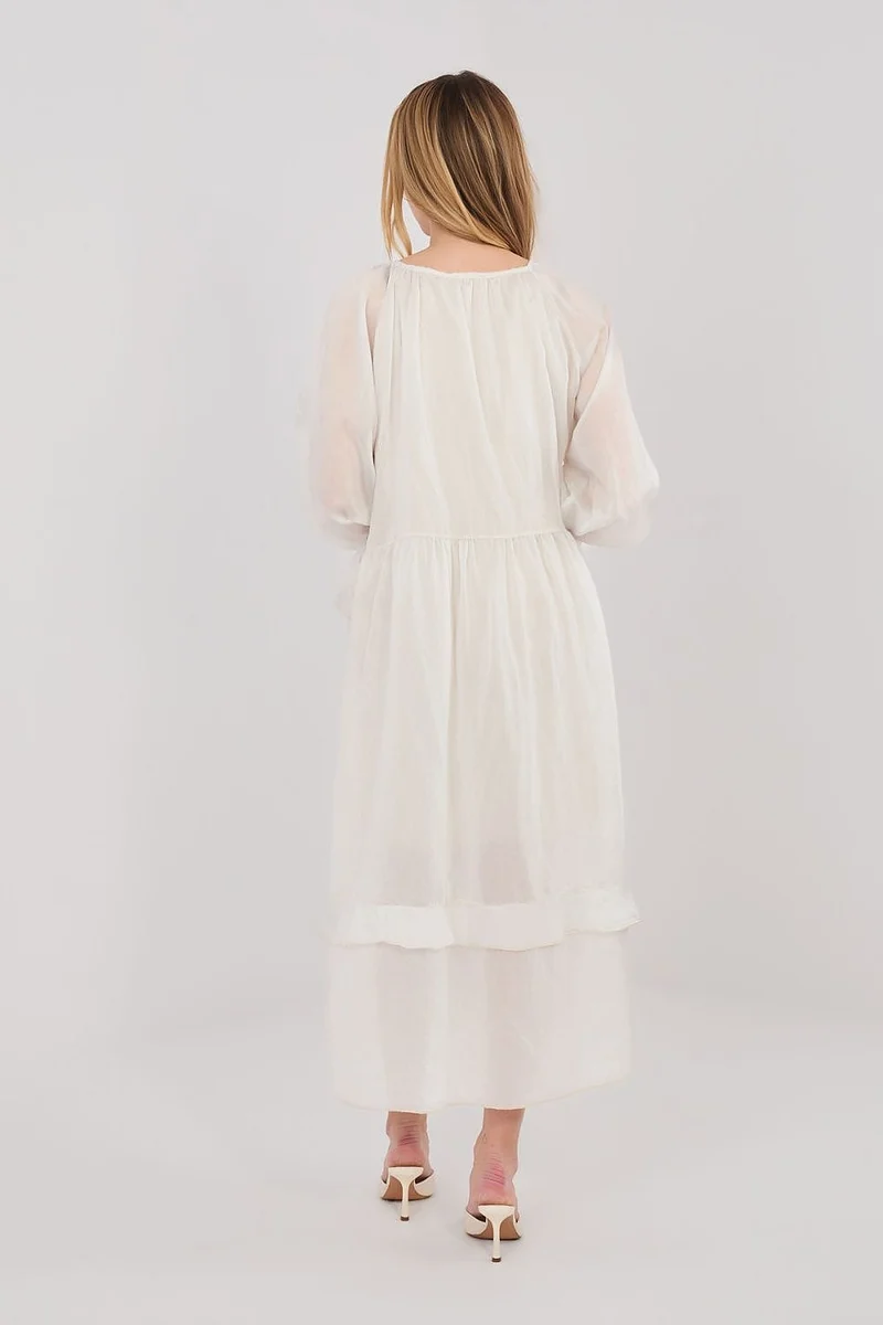 Robe bohème blanche longue manches longues