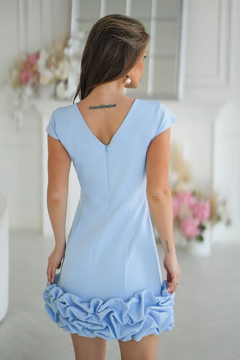 Robe de cocktail bleu ciel manches courtes