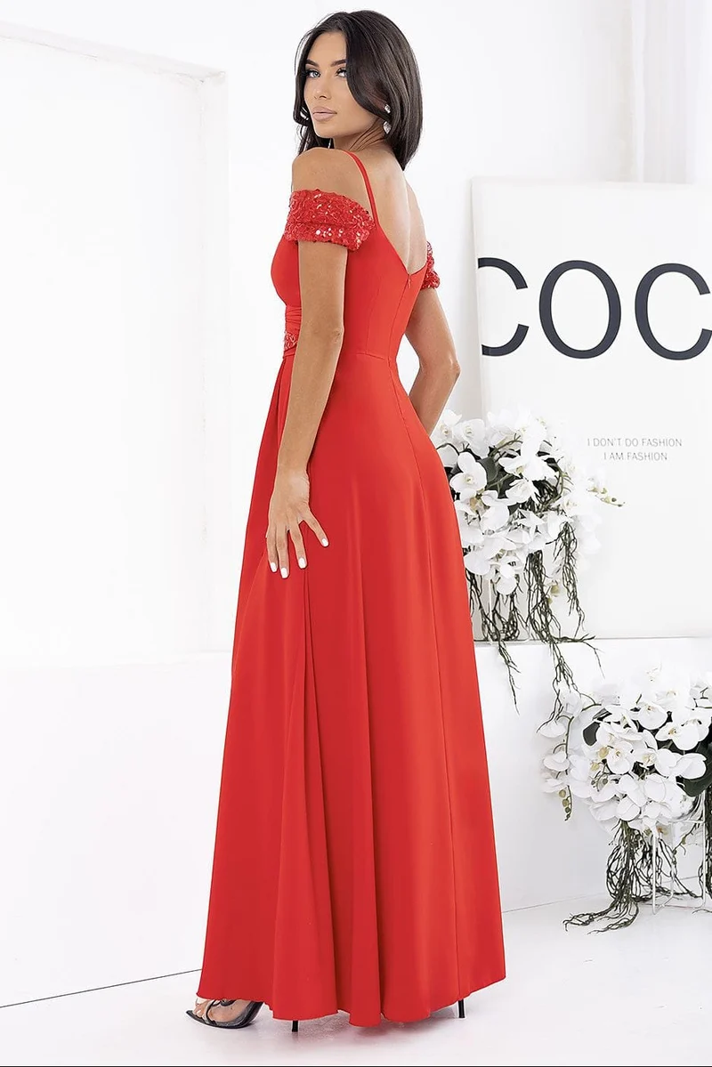 Robe de soirée longue fendue rouge