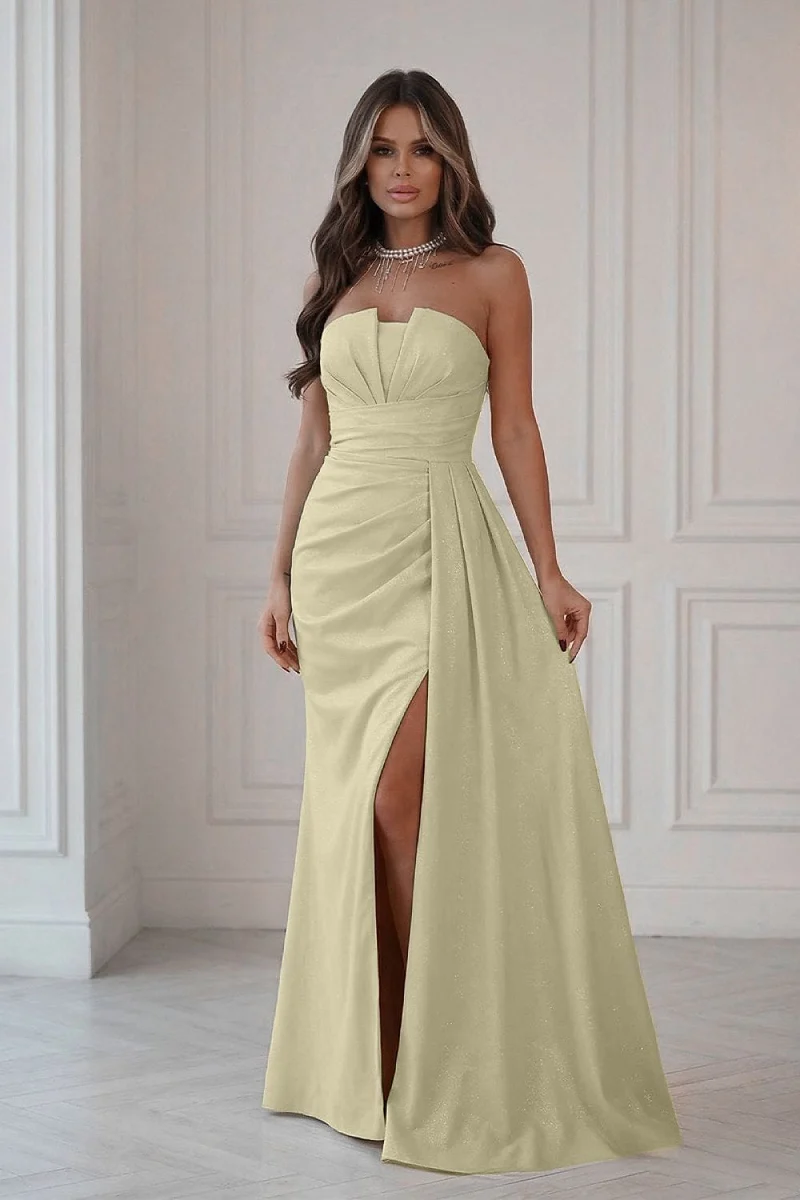 Robe de soirée jaune longue bretelles amovibles
