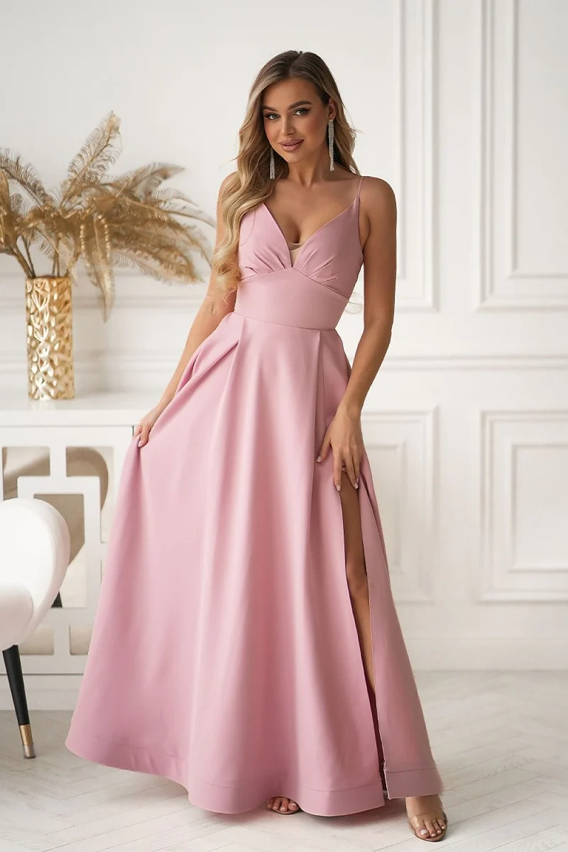 Robe pour invitée au mariage rose fendue