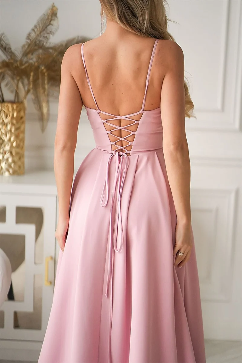Robe pour invitée au mariage rose fendue
