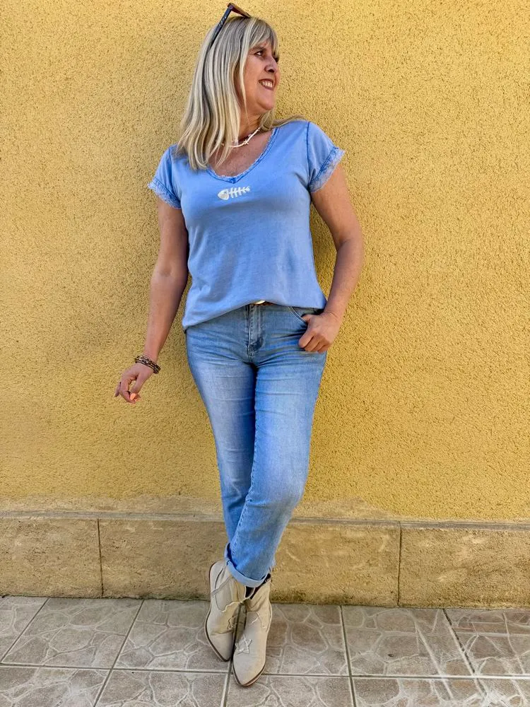 Teeshirt Poisson bleu roi délavé