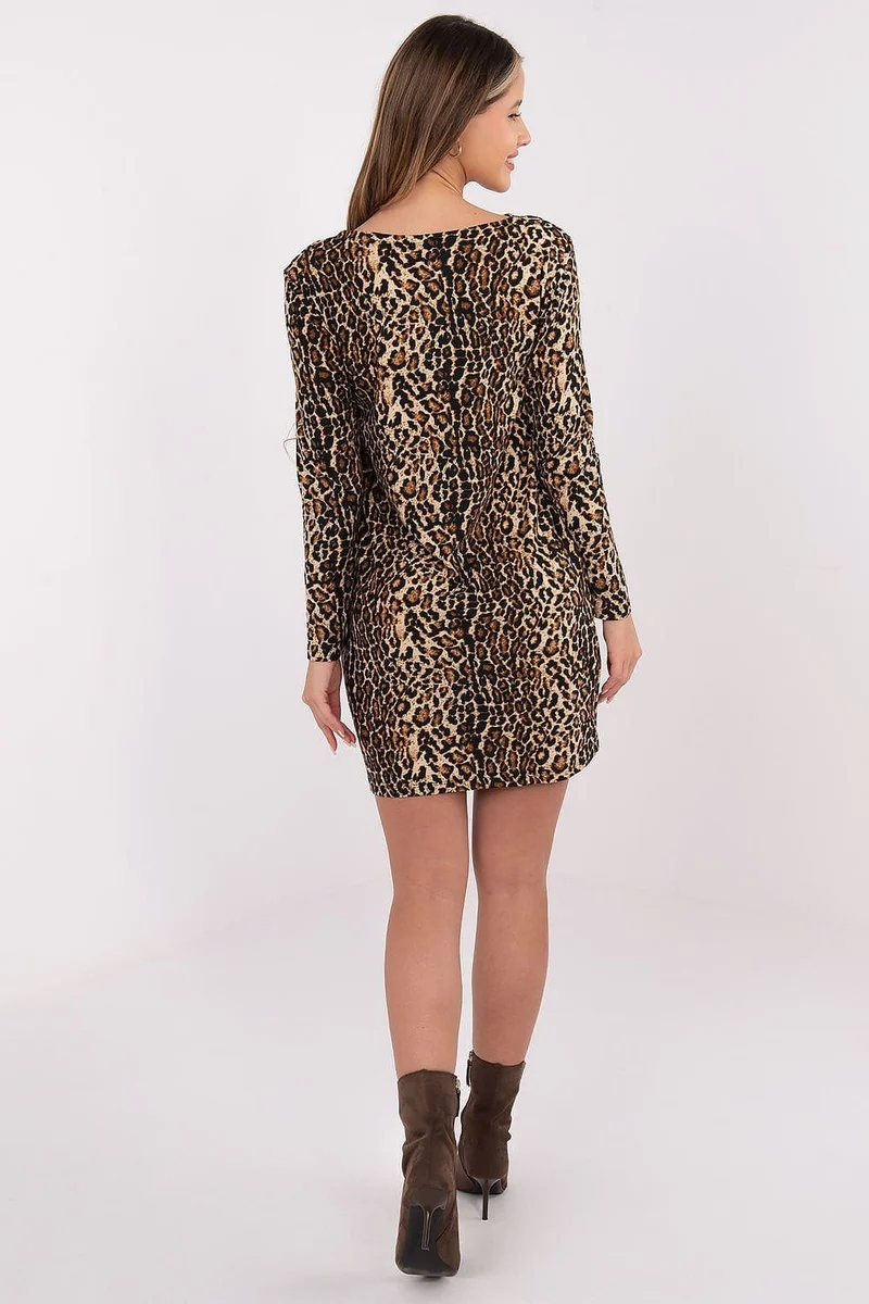Robe casual imprimé léopard manches longues
