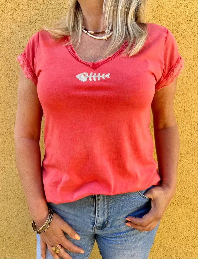 Teeshirt Poisson rouge délavé