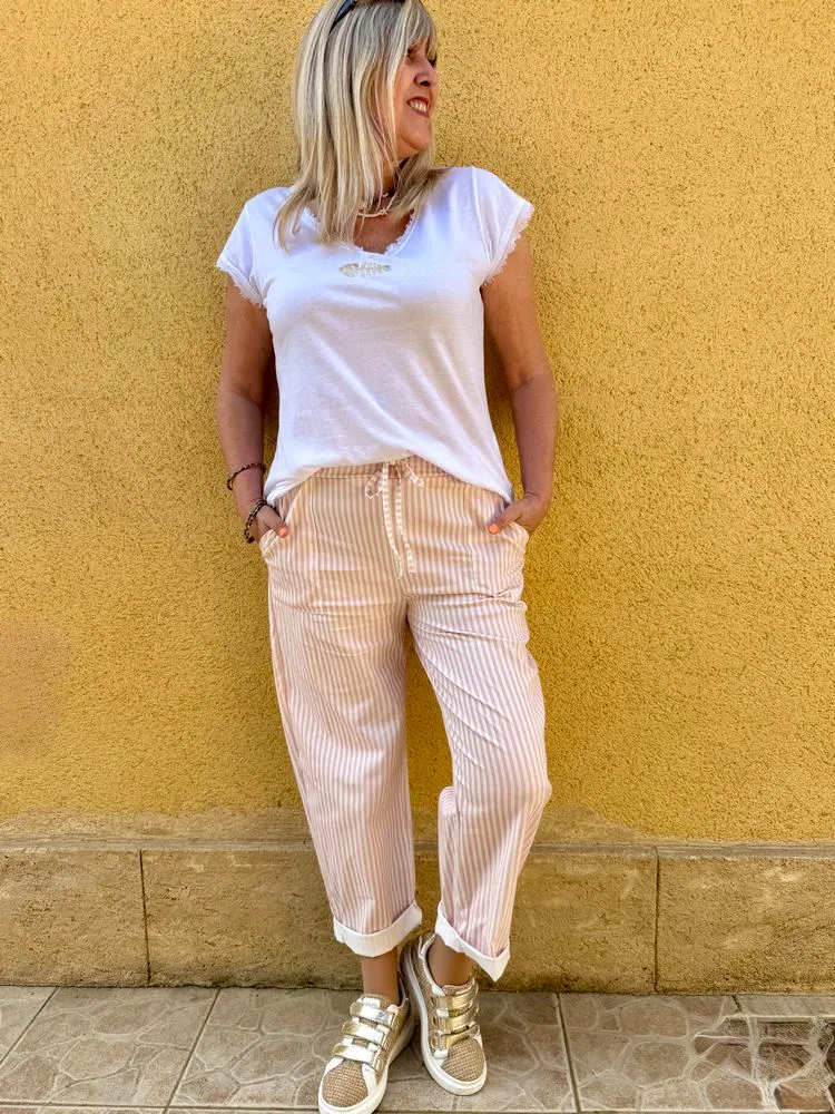 Jogg rayé Gabriele rose pâle