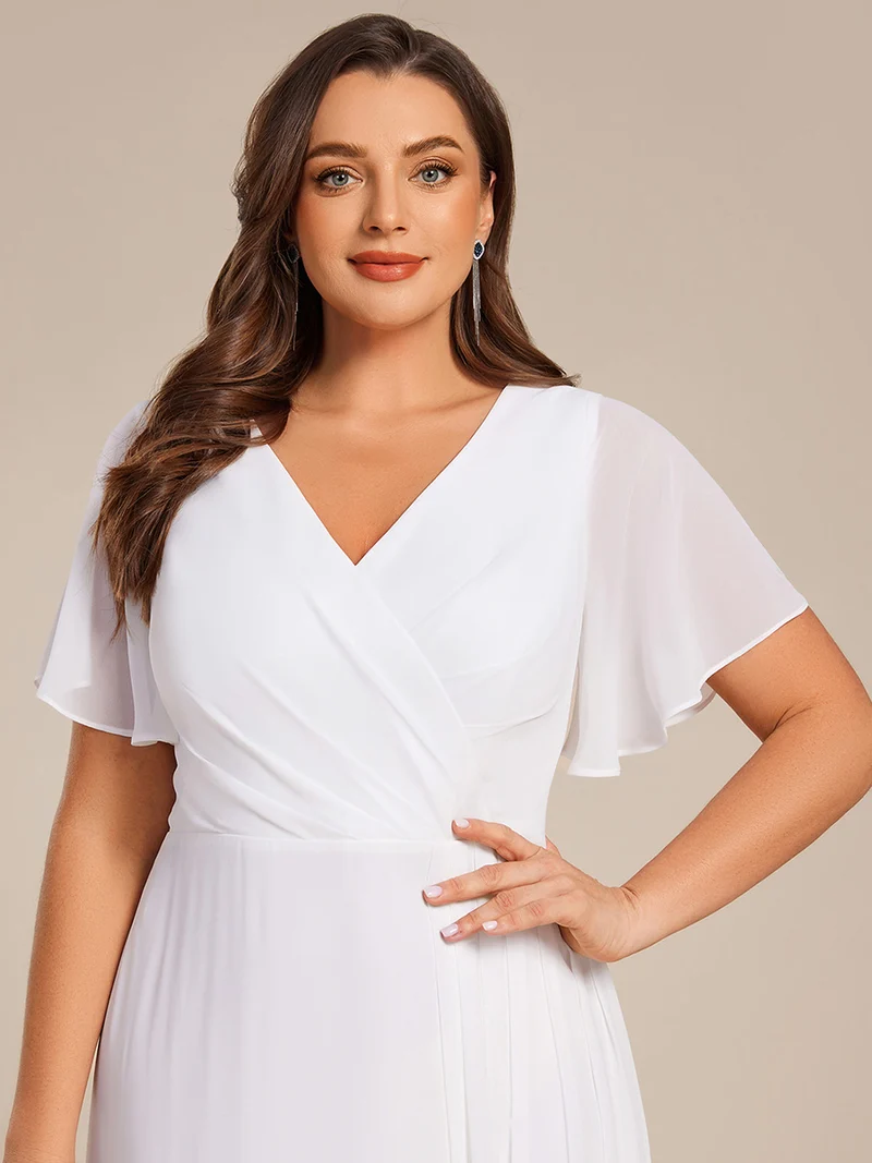 ever LINDEN|Robe de demoiselle d'honneur taille haute en mousseline de soie col en V fente haute manches à volants