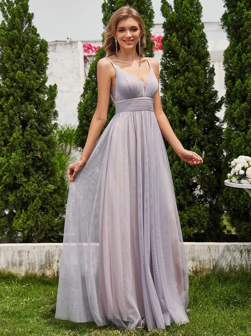 Robe de demoiselle d'honneur plissée sans manches dos nu col en V transparent