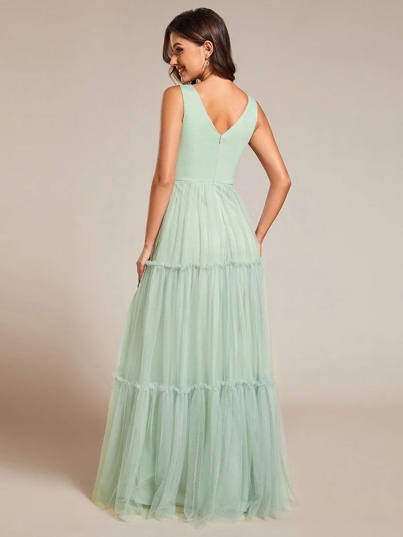 Robe de soirée en tulle transparent sans manches avec appliques(Vente Finale)