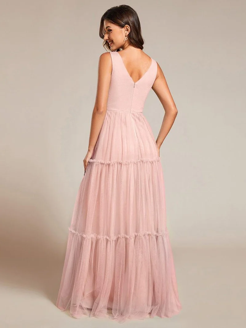 Robe de soirée en tulle transparent sans manches avec appliques(Vente Finale)