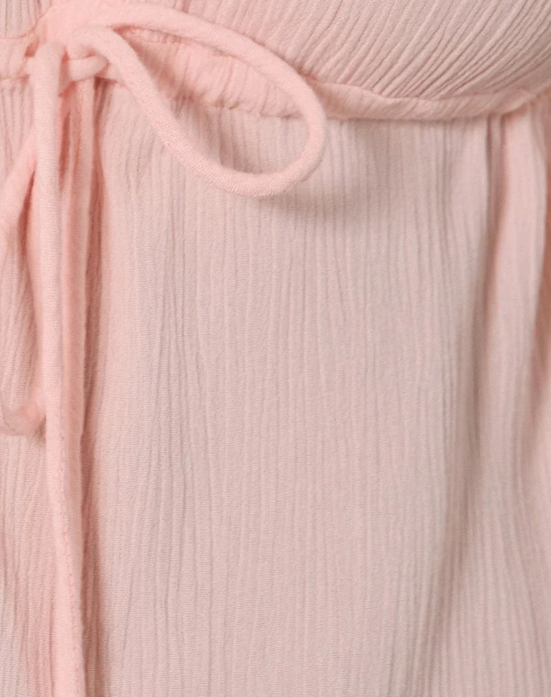 Ralia Tie Front Top in Peplum Light Pink