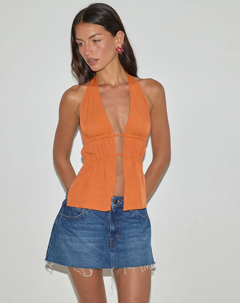 Kaytia Halterneck Top in Double Tie Sunset Orange