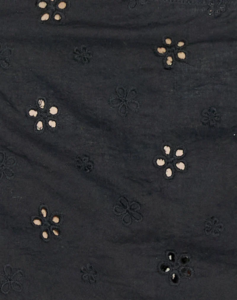 Olsa - Minijupe en broderie de fleurs - Noir