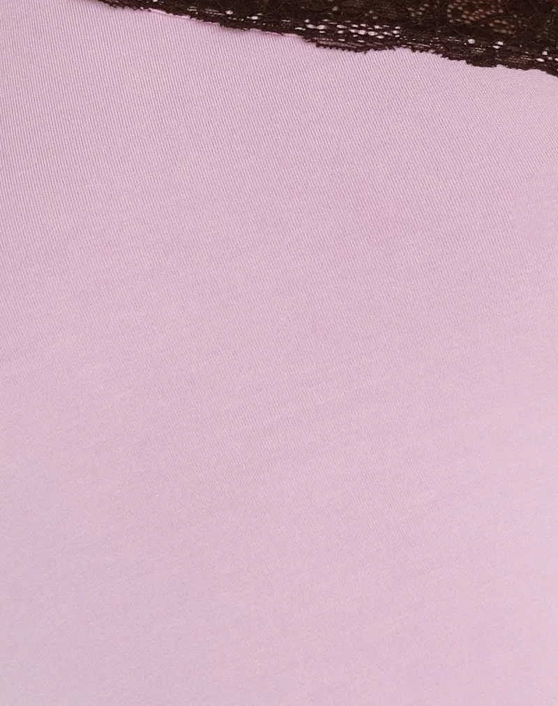 Top asymétrique Cordia en lavande avec dentelle chocolat amer