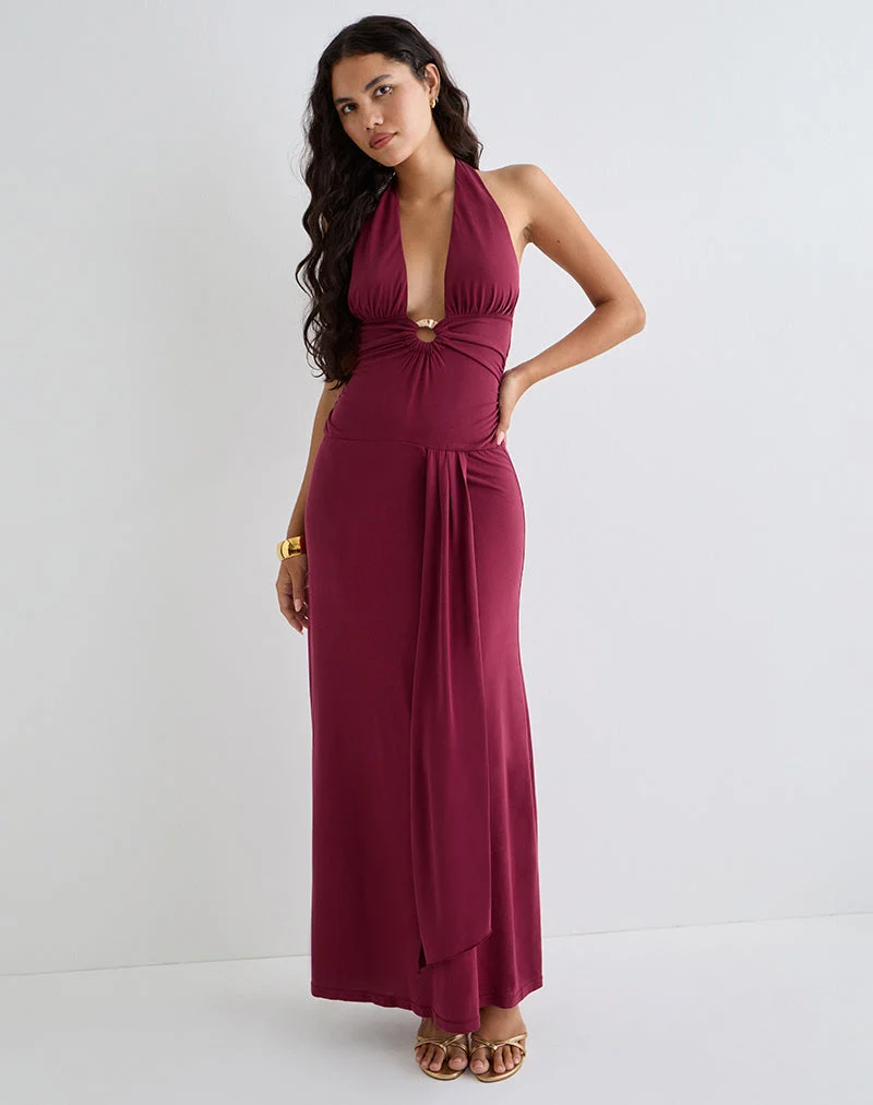 Robe longue Ryoko en cupro bourgogne