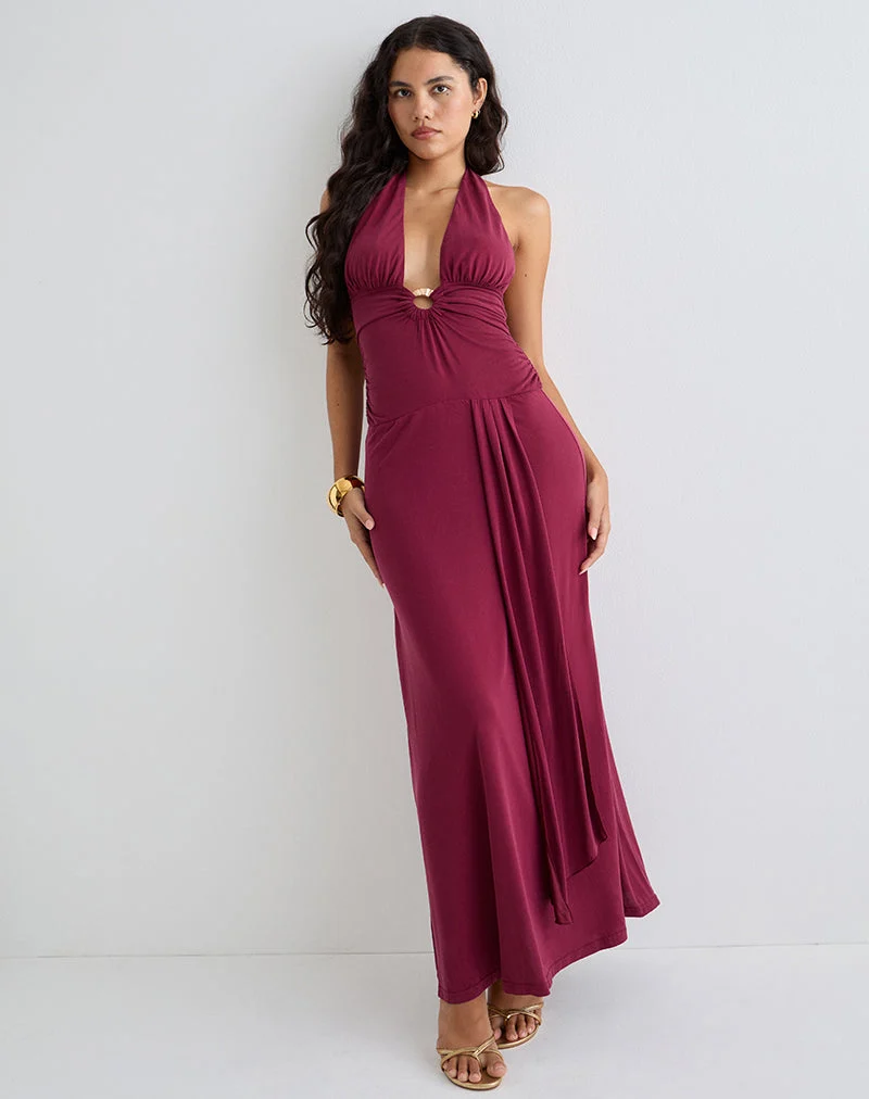 Robe longue Ryoko en cupro bourgogne