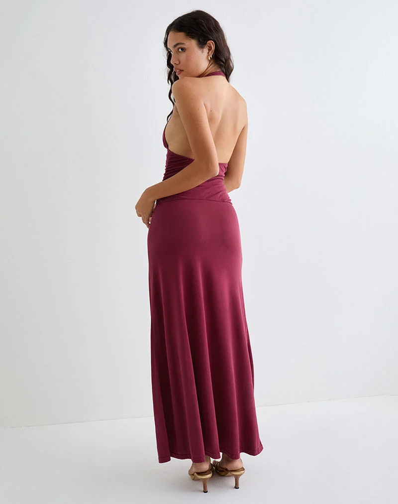Robe longue Ryoko en cupro bourgogne