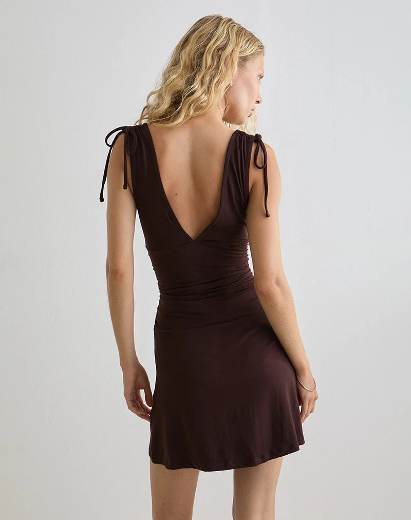 Mini robe froncée Carmila en jersey chocolat amer