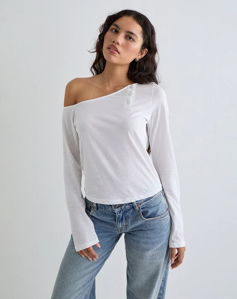 Tole - Top asymétrique boutonné en jersey de tissu ivoire