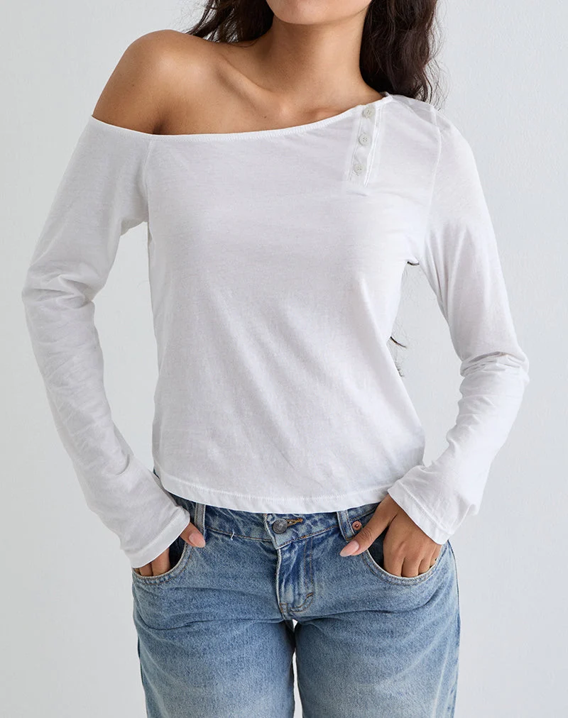 Tole - Top asymétrique boutonné en jersey de tissu ivoire