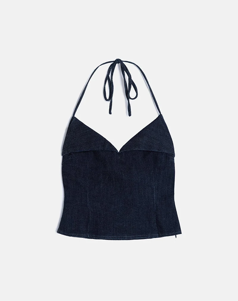 Caira Chambray Halter Top in Indigo