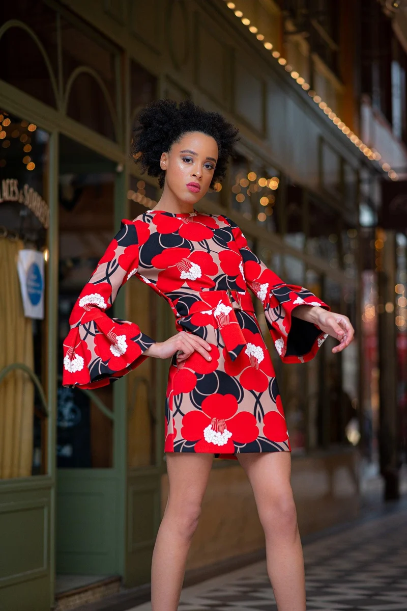 Vente Robe Dubai fleurs rouges