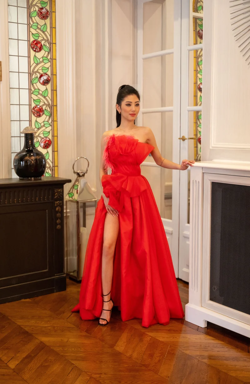Robe longue du soir bustier Monaco rouge