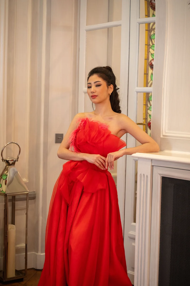 Robe longue du soir bustier Monaco rouge