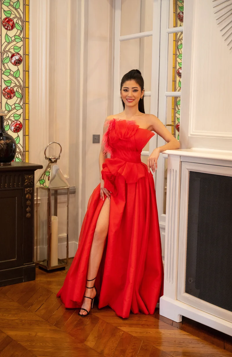 Robe longue du soir bustier Monaco rouge