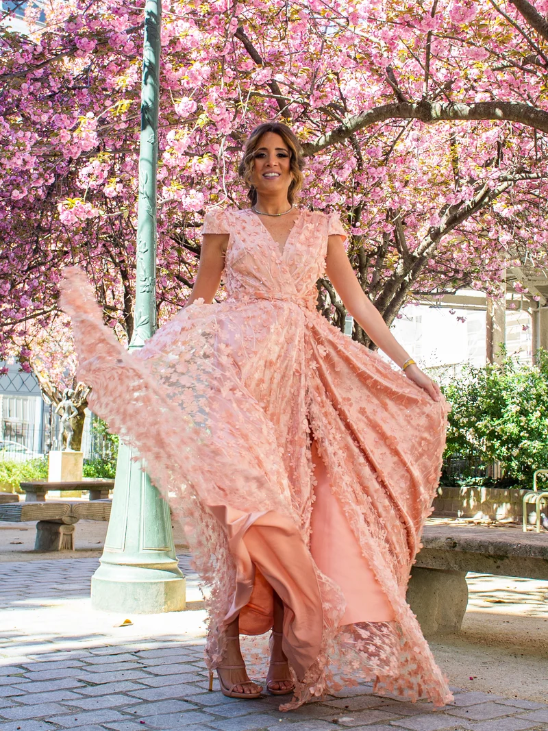 Robe fleur brodée rose