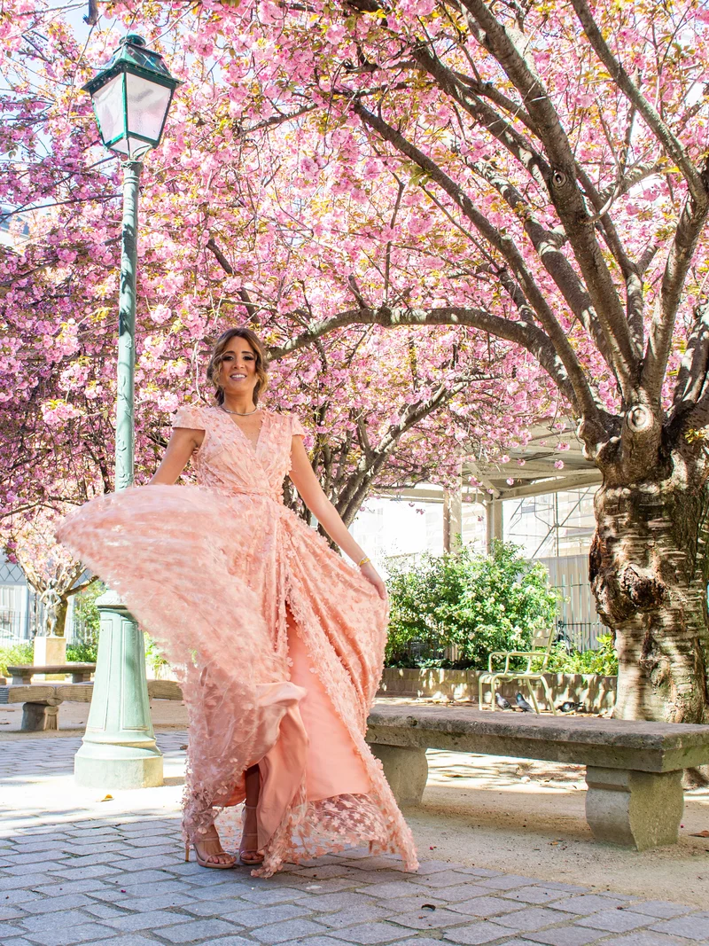 Robe fleur brodée rose