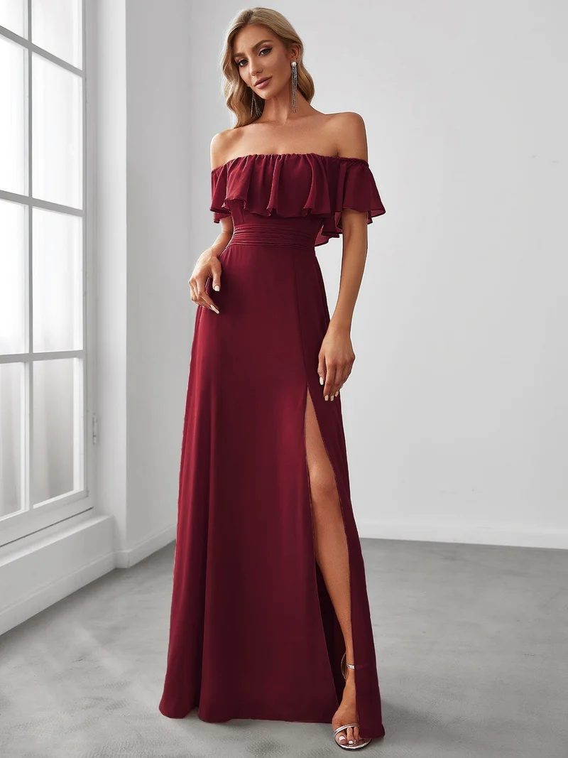 ever ÉMILE|Robe demoiselle d'honneur magnifique longue fendue à épaules dénudées
